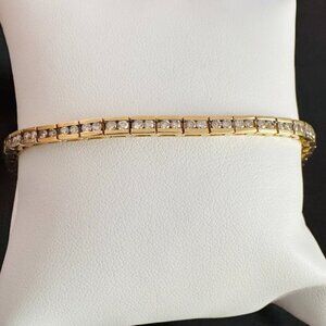 14K Yellow Gold Diamond Box Tennis Bracelet Double Set